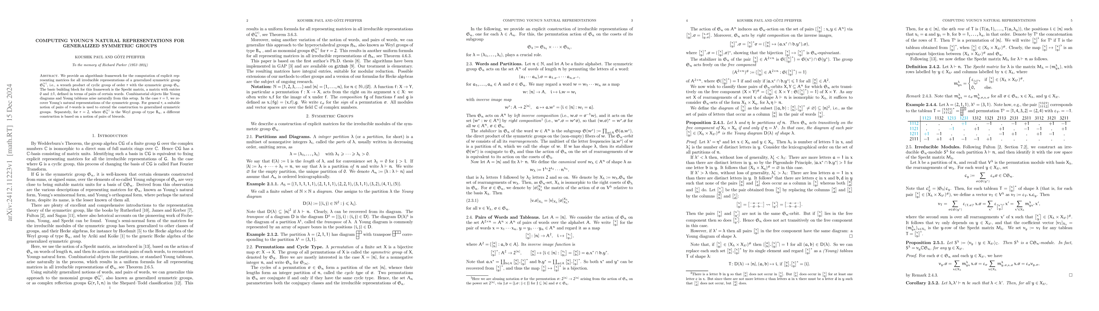 Thumbnail for Computing Young's Natural Representations for Generalized Symmetric
  Groups