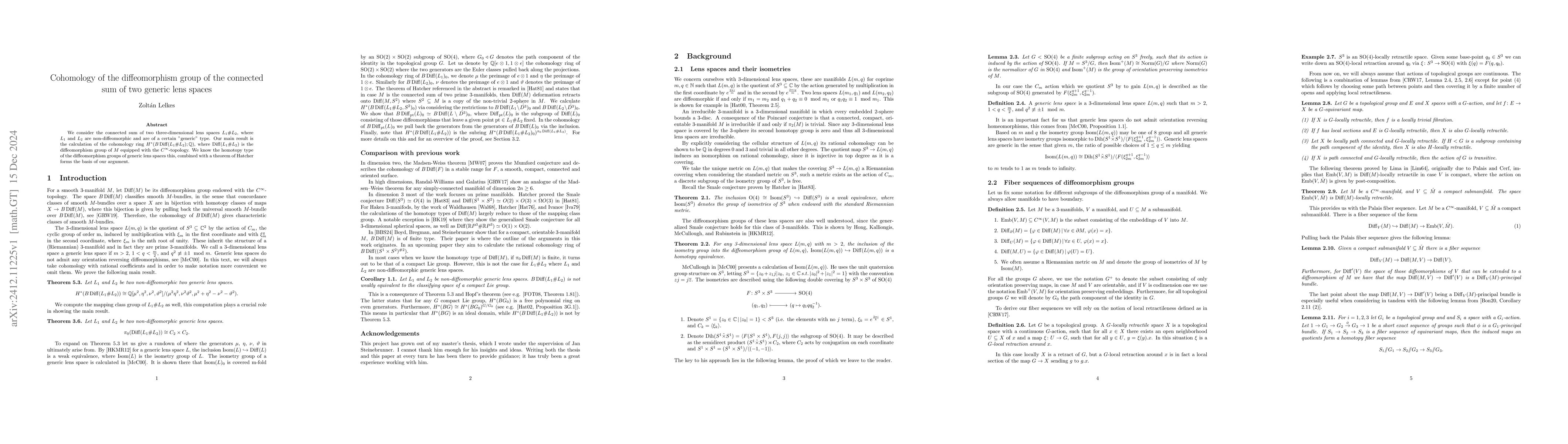 Thumbnail for Cohomology of the diffeomorphism group of the connected sum of two
  generic lens spaces