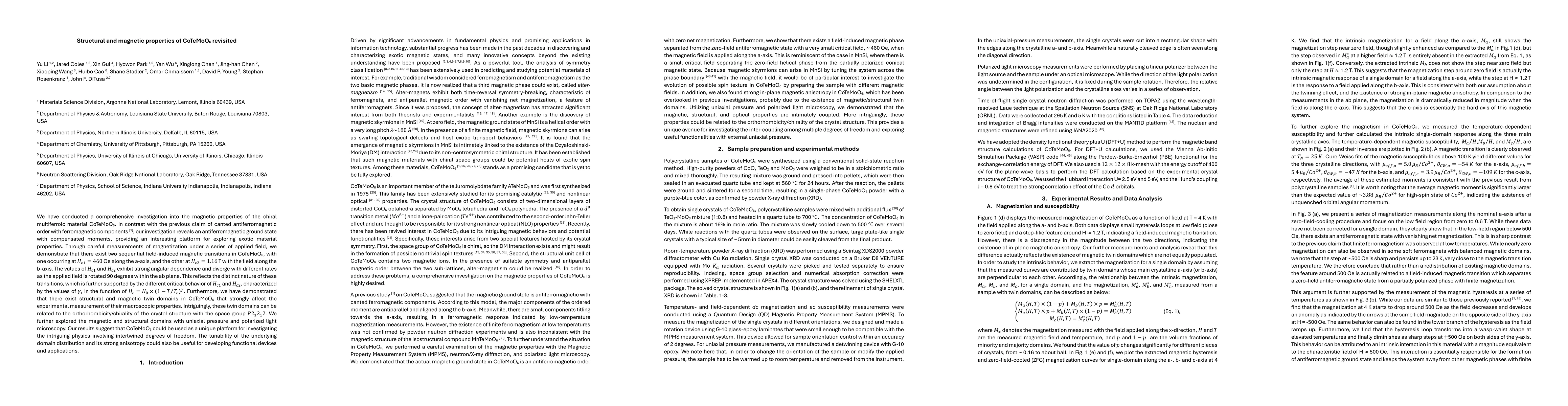 Thumbnail for Structural and magnetic properties of CoTeMoO$_6$ revisited