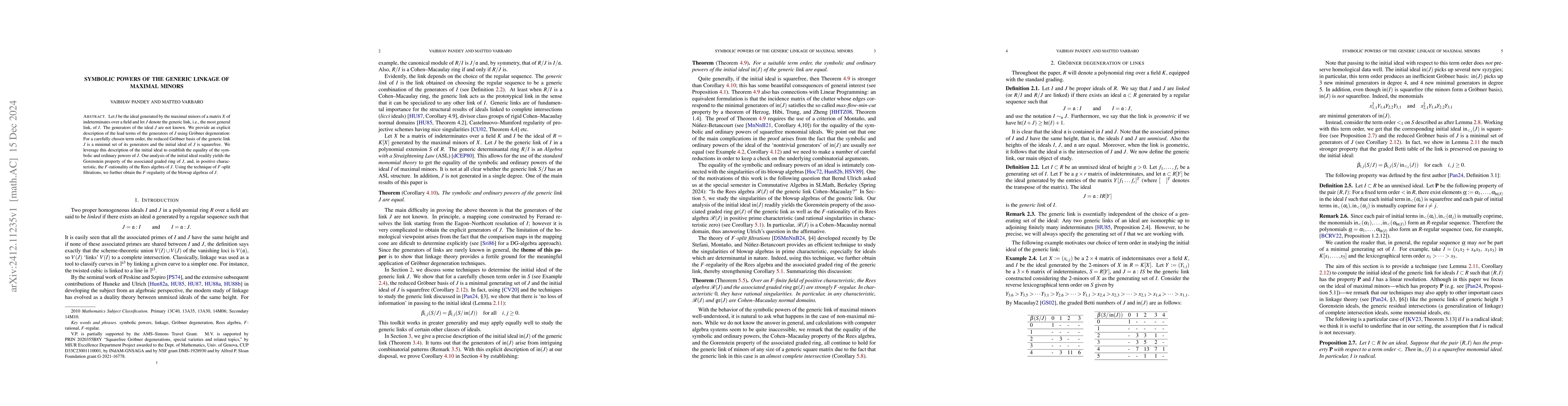 Thumbnail for Symbolic powers of the generic linkage of maximal minors