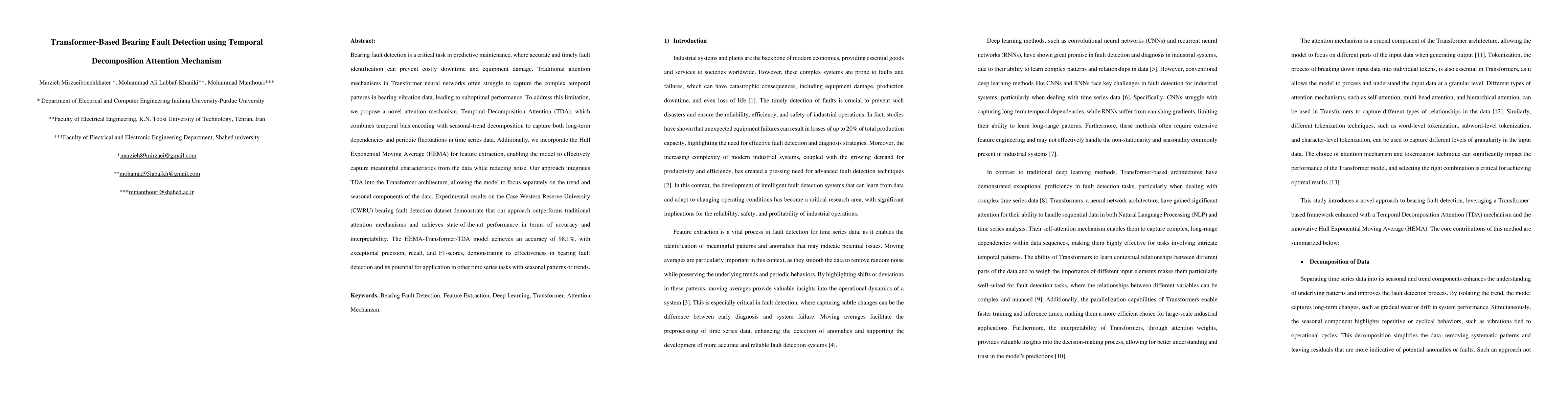 Thumbnail for Transformer-Based Bearing Fault Detection using Temporal Decomposition
  Attention Mechanism