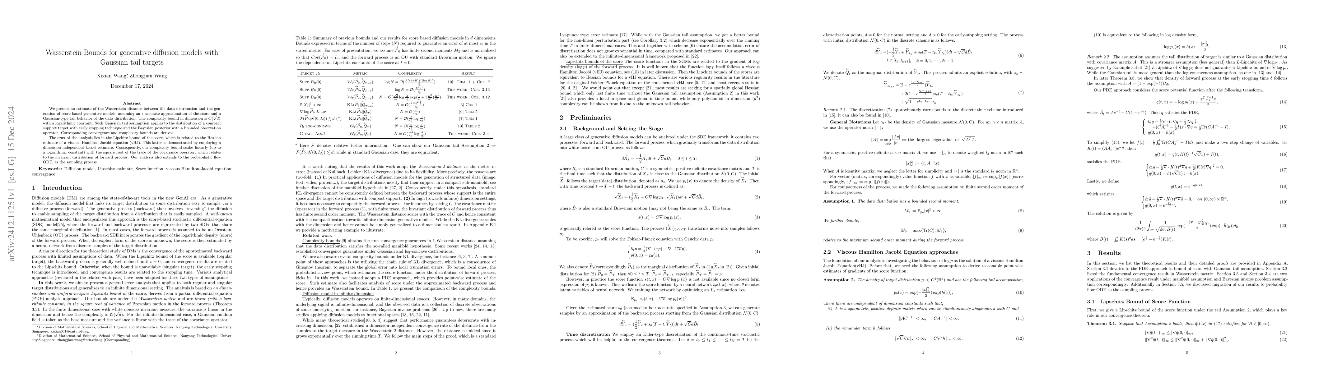 Thumbnail for Wasserstein Bounds for generative diffusion models with Gaussian tail
  targets