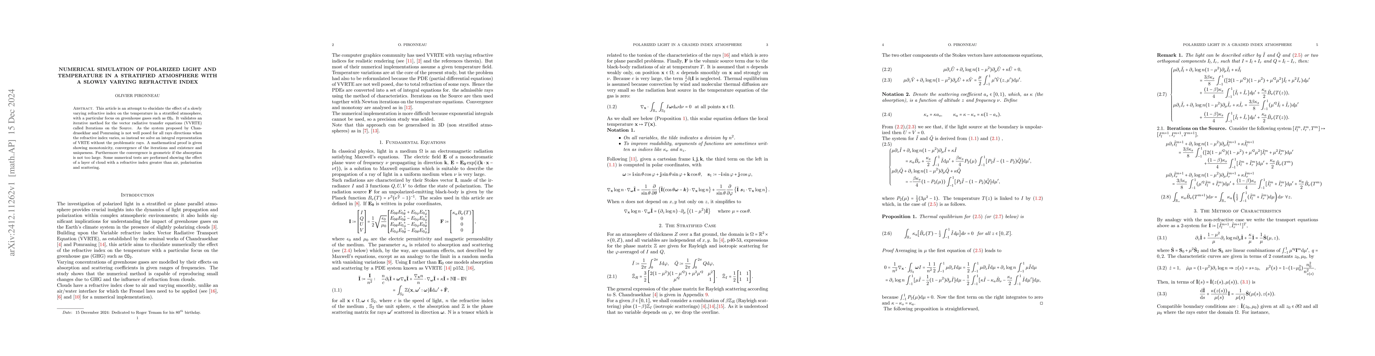 Thumbnail for Numerical Simulation of Polarized Light and Temperature in a Stratified
  Atmosphere with a Slowly Varying Refractive Index