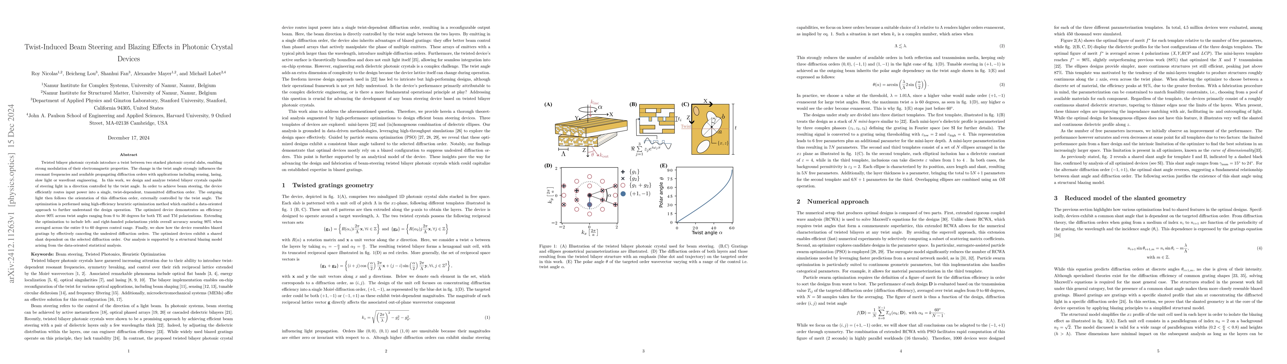 Thumbnail for Twist-Induced Beam Steering and Blazing Effects in Photonic Crystal
  Devices