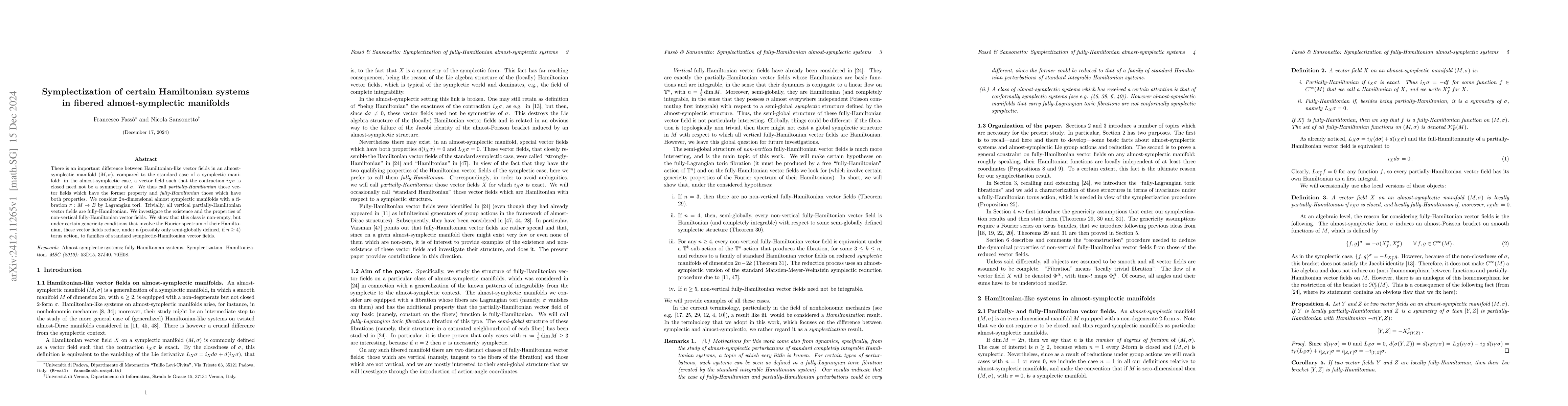 Thumbnail for Symplectization of certain Hamiltonian systems in fibered
  almost-symplectic manifolds