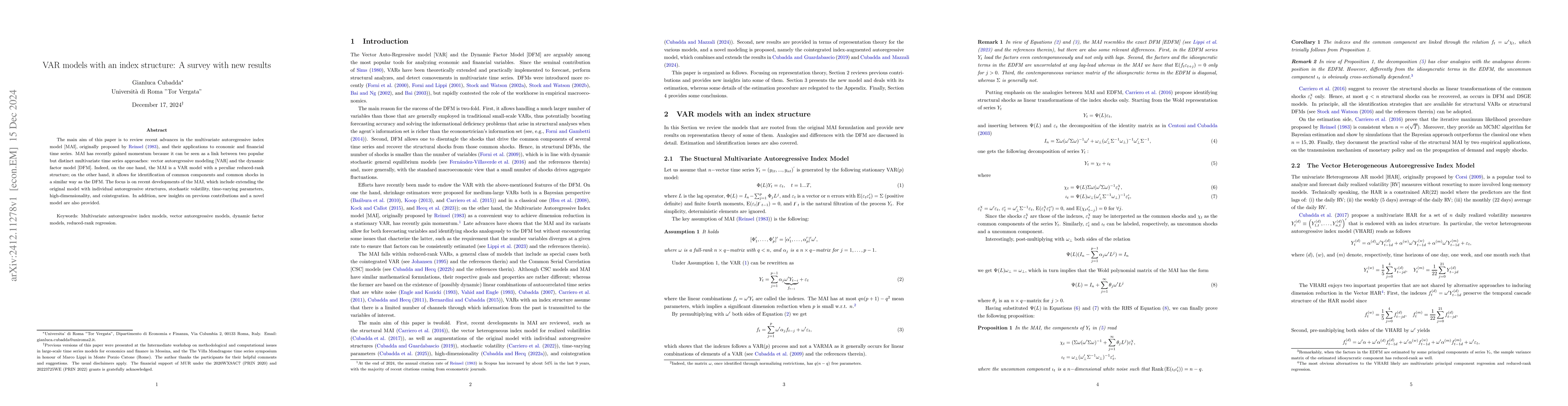 Thumbnail for VAR models with an index structure: A survey with new results