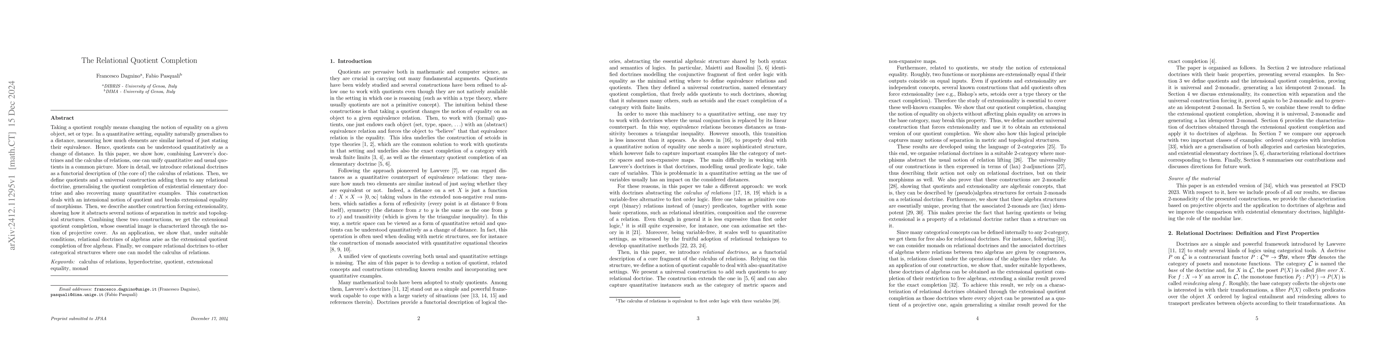 Thumbnail for The Relational Quotient Completion