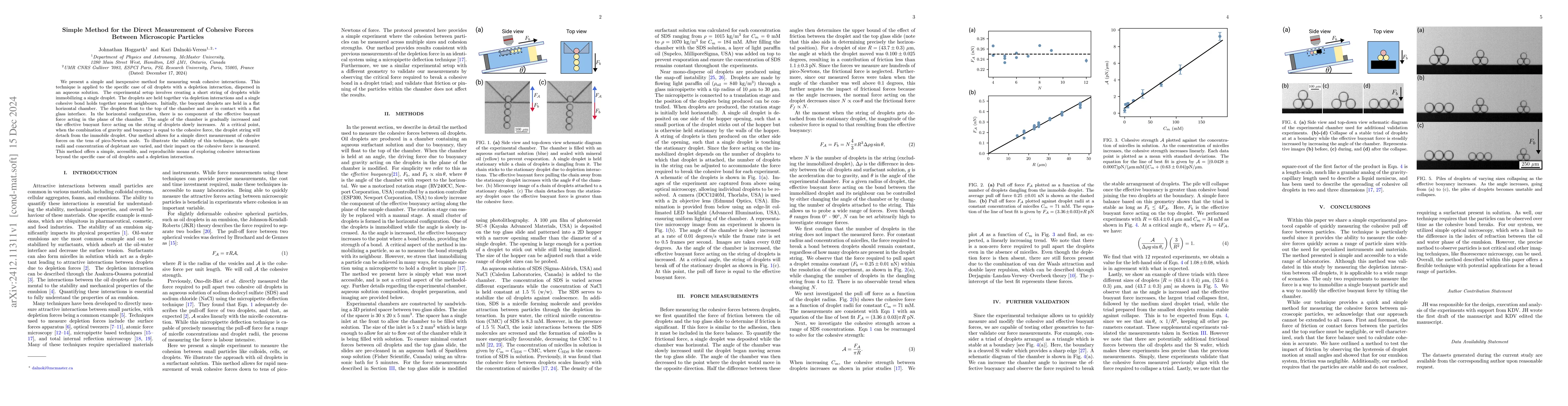 Thumbnail for Simple Method for the Direct Measurement of Cohesive Forces Between
  Microscopic Particles