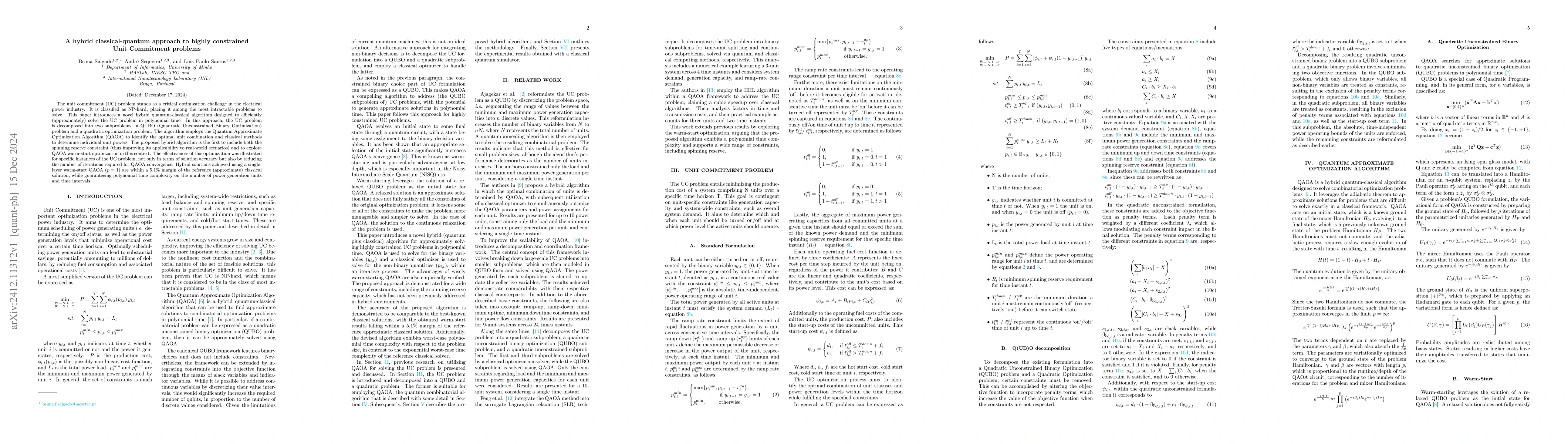 Thumbnail for A hybrid classical-quantum approach to highly constrained Unit
  Commitment problems