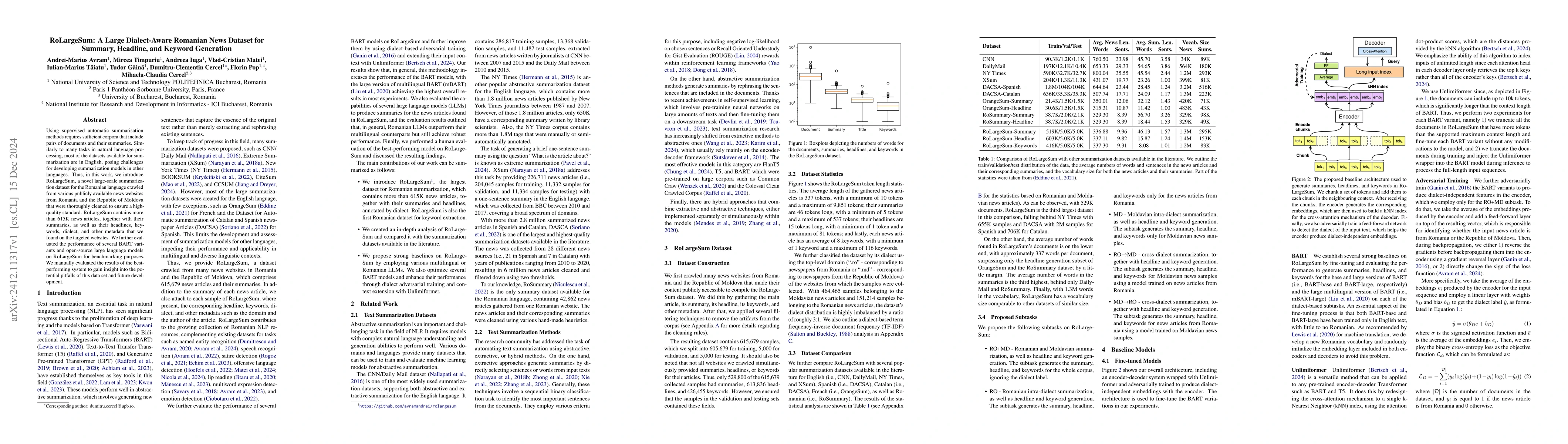 Thumbnail for RoLargeSum: A Large Dialect-Aware Romanian News Dataset for Summary,
  Headline, and Keyword Generation