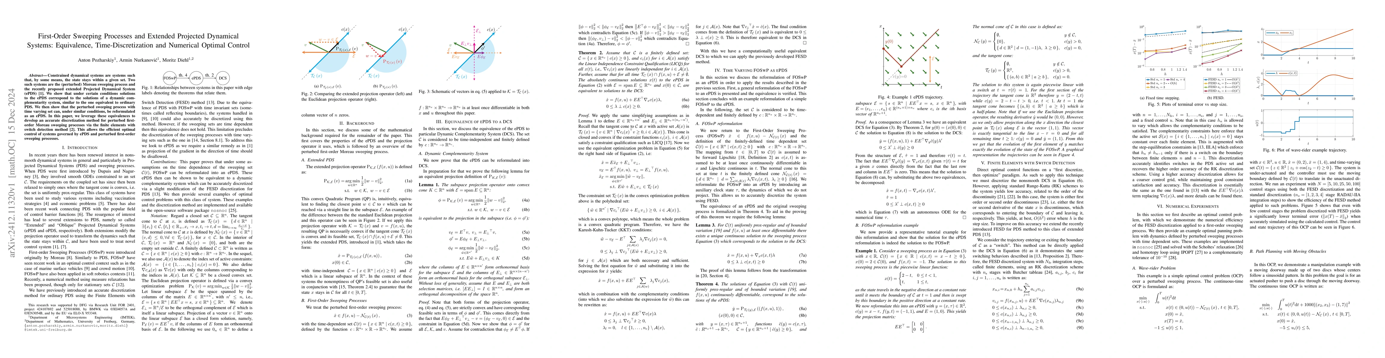 Thumbnail for First-Order Sweeping Processes and Extended Projected Dynamical Systems:
  Equivalence, Time-Discretization and Numerical Optimal Control