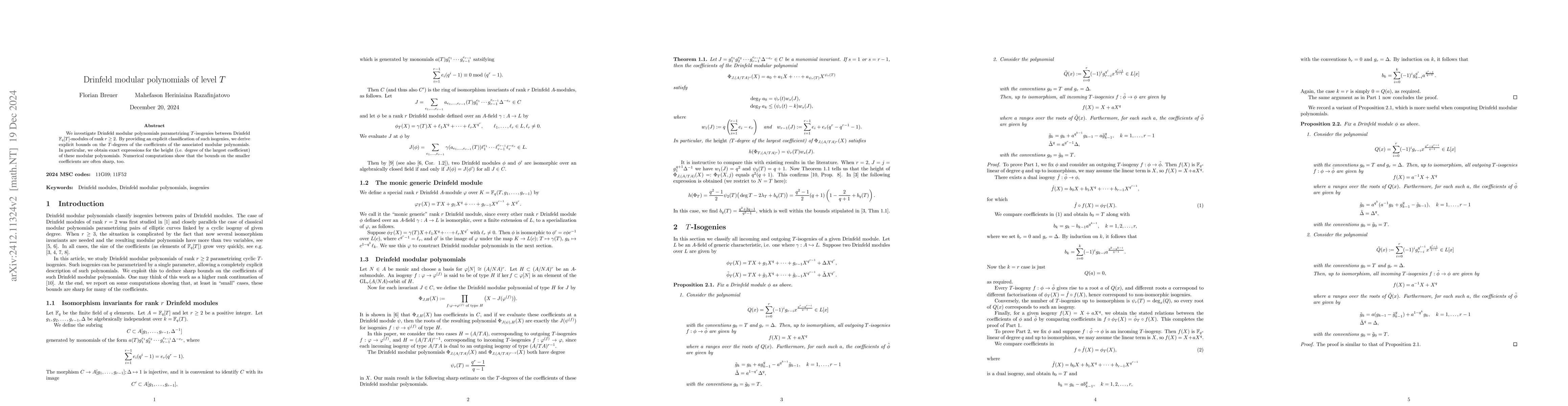 Thumbnail for Drinfeld modular polynomials of level $T$