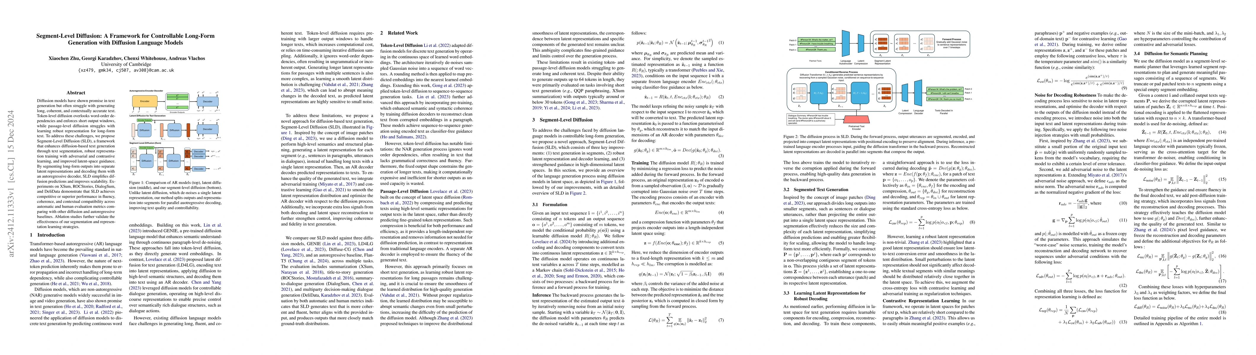 Thumbnail for Segment-Level Diffusion: A Framework for Controllable Long-Form
  Generation with Diffusion Language Models