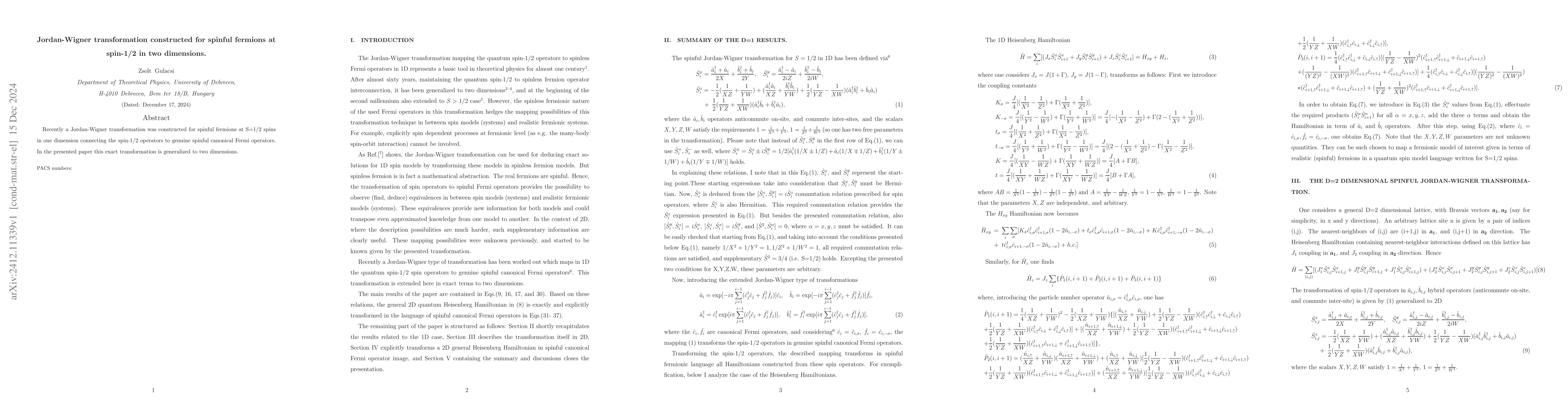 Thumbnail for Jordan-Wigner transformation constructed for spinful fermions at
  spin-1/2 in two dimensions