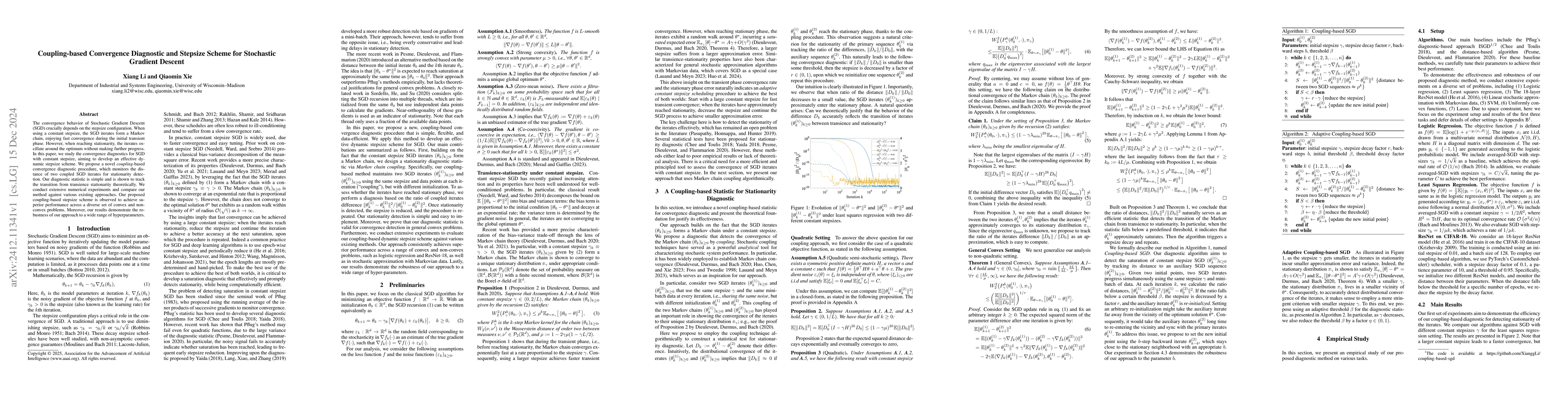 Thumbnail for Coupling-based Convergence Diagnostic and Stepsize Scheme for Stochastic
  Gradient Descent