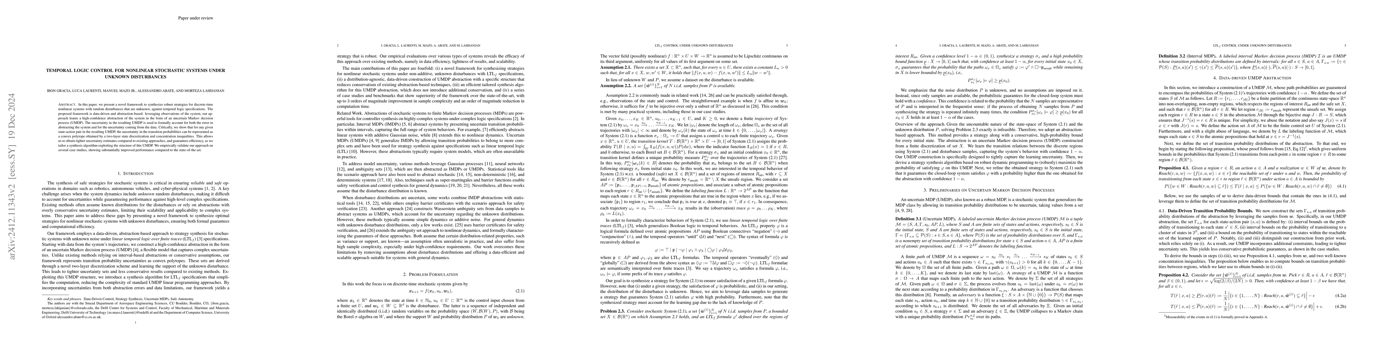 Thumbnail for Temporal Logic Control for Nonlinear Stochastic Systems Under Unknown
  Disturbances