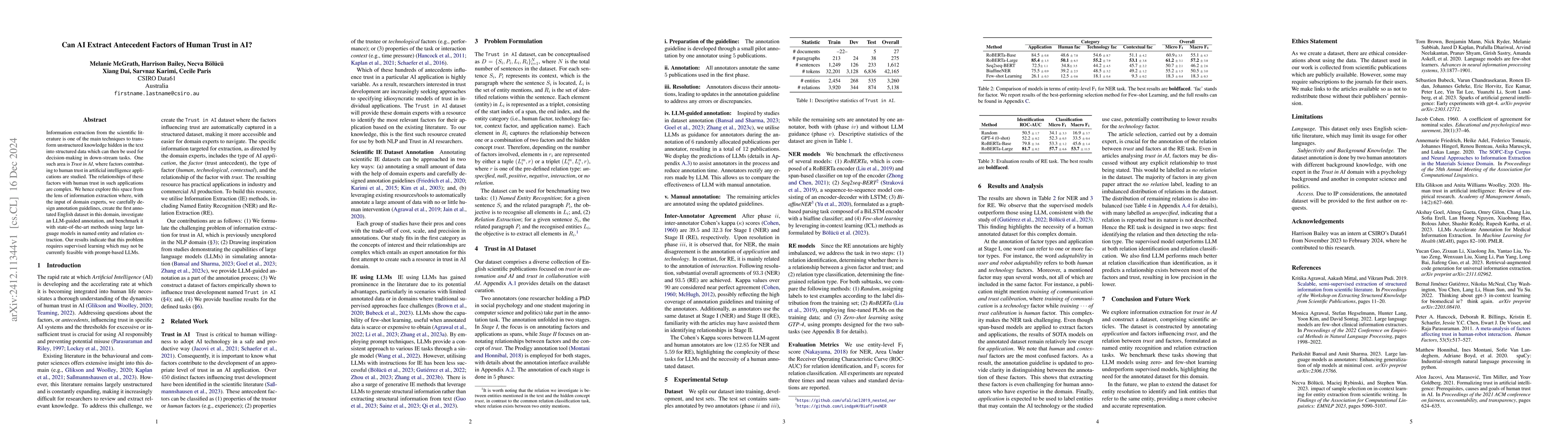 Thumbnail for Can AI Extract Antecedent Factors of Human Trust in AI? An Application
  of Information Extraction for Scientific Literature in Behavioural and
  Computer Sciences