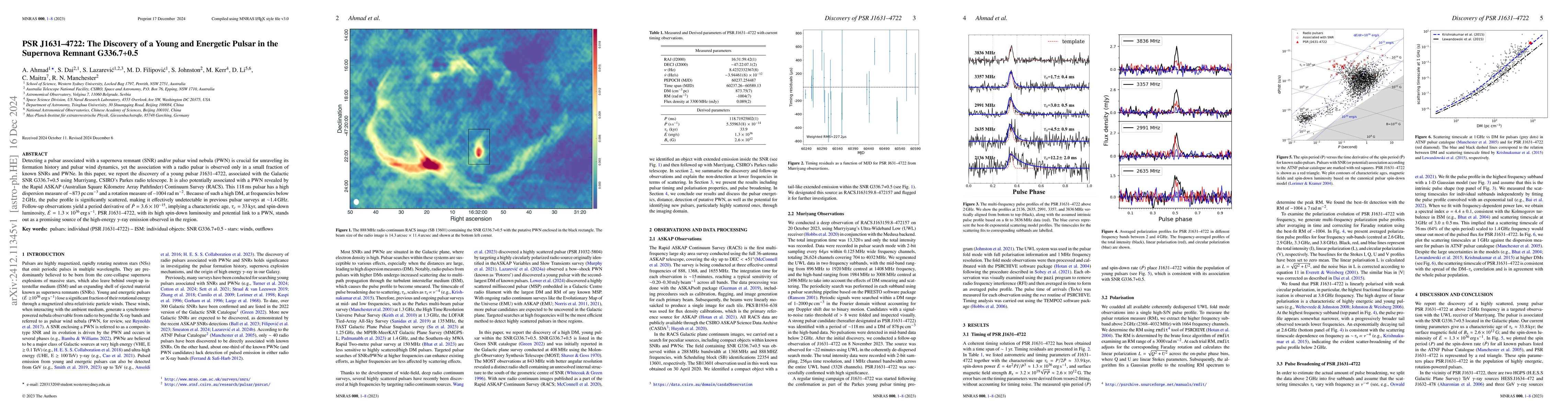 Thumbnail for PSR J1631-4722: The Discovery of a Young and Energetic Pulsar in the
  Supernova Remnant G336.7+0.5