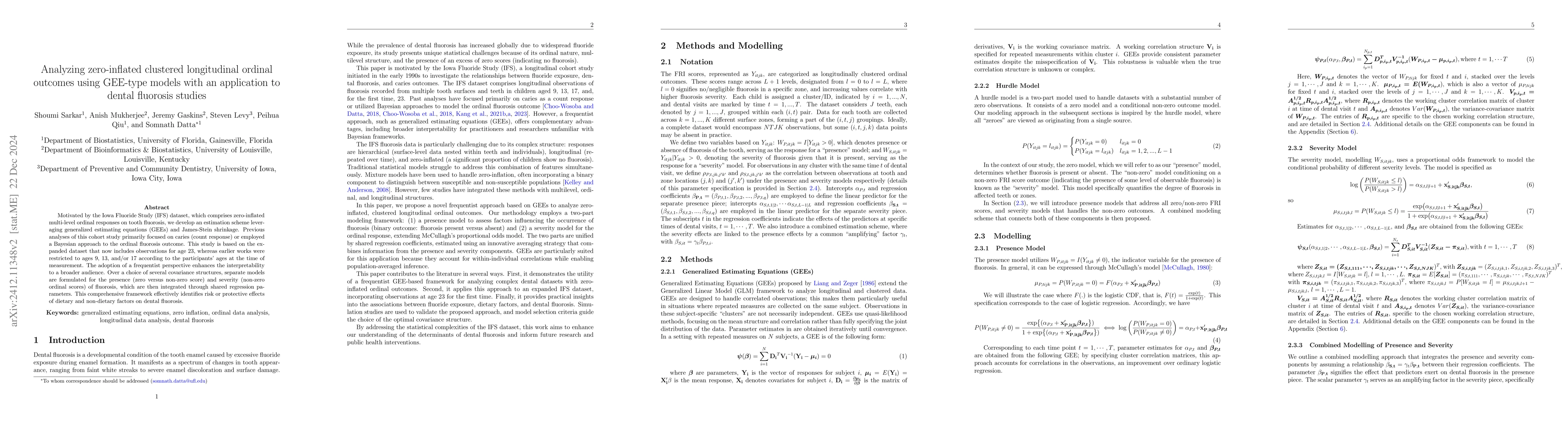 Thumbnail for Analyzing zero-inflated clustered longitudinal ordinal outcomes using
  GEE-type models with an application to dental fluorosis studies