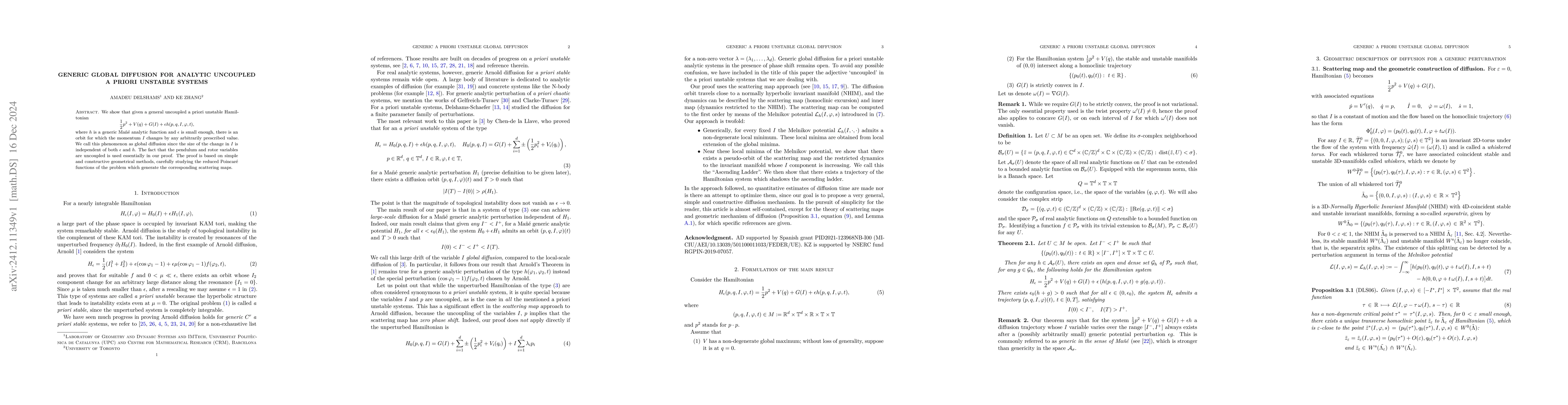 Thumbnail for Generic global diffusion for analytic uncoupled a priori unstable
  systems