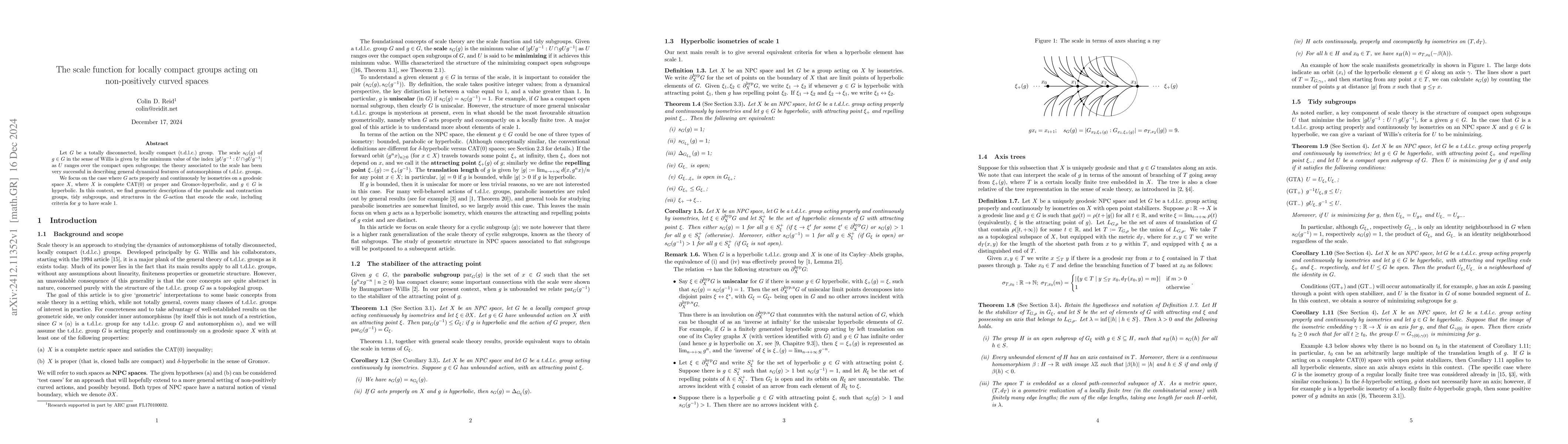 Thumbnail for The scale function for locally compact groups acting on non-positively
  curved spaces