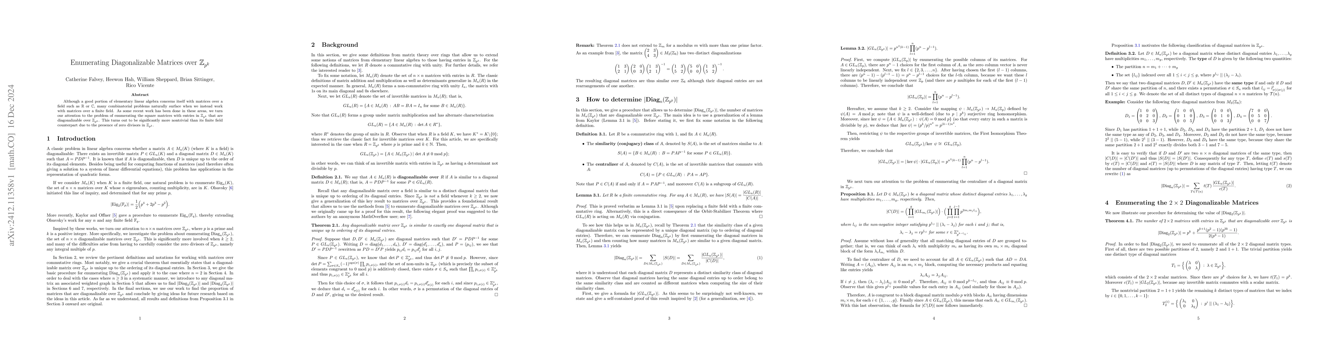 Thumbnail for Enumerating Diagonalizable Matrices over $\mathbb{Z}_{p^k}$