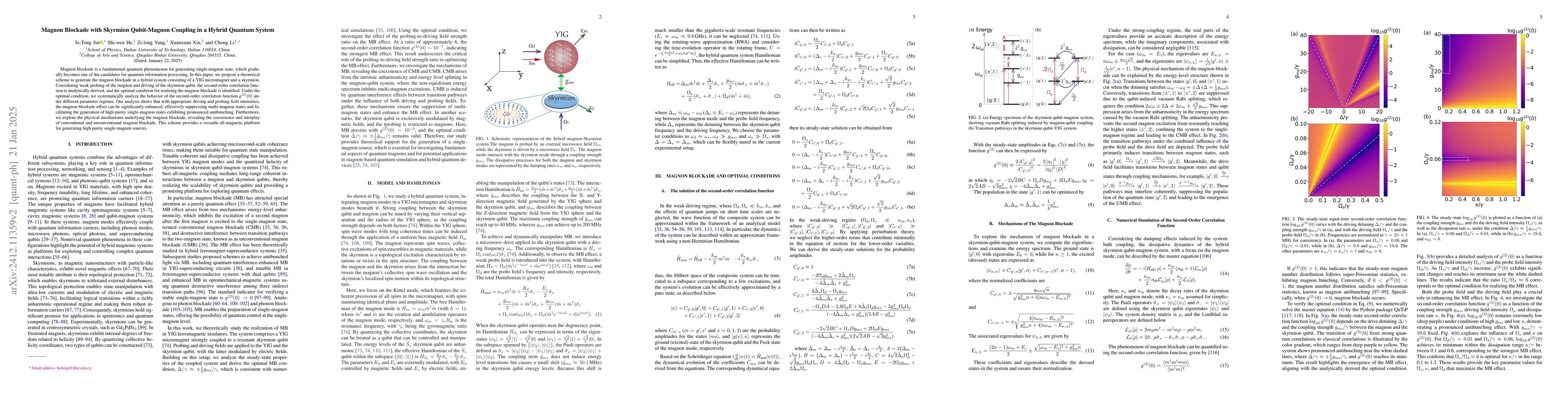 Thumbnail for Magnon Blockade with Skyrmion Qubit-Magnon Coupling in a Hybrid Quantum
  System