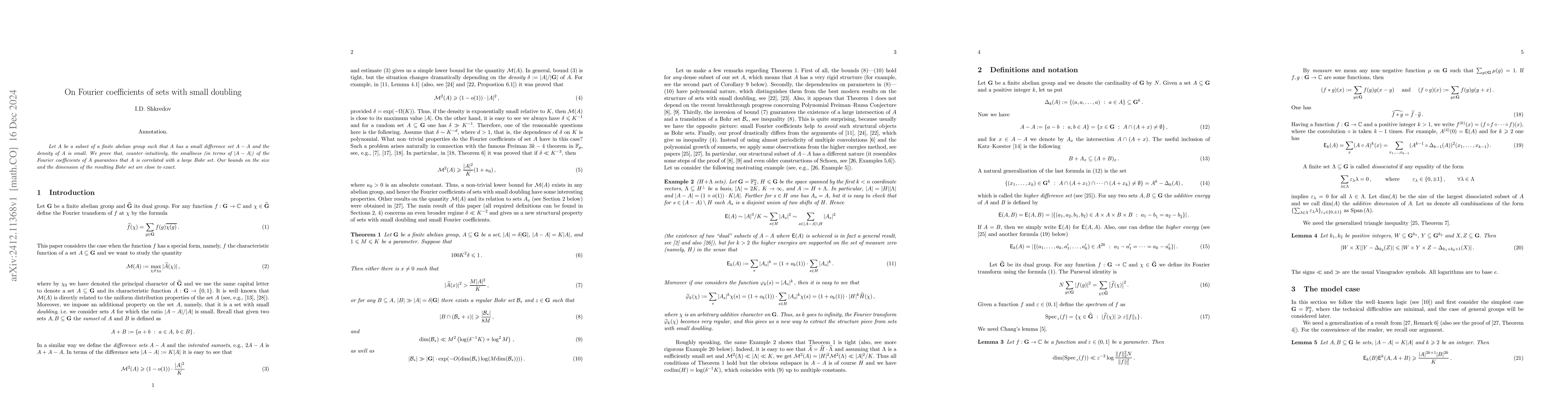 Thumbnail for On Fourier coefficients of sets with small doubling