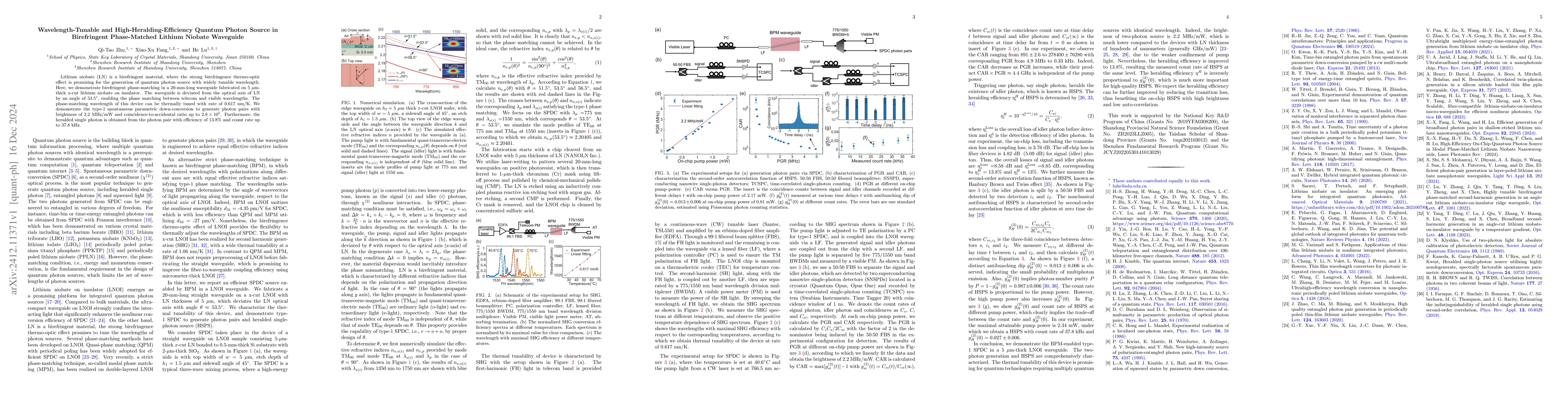 Thumbnail for Wavelength-Tunable and High-Heralding-Efficiency Quantum Photon Source
  in Birefringent Phase-Matched Lithium Niobate Waveguide