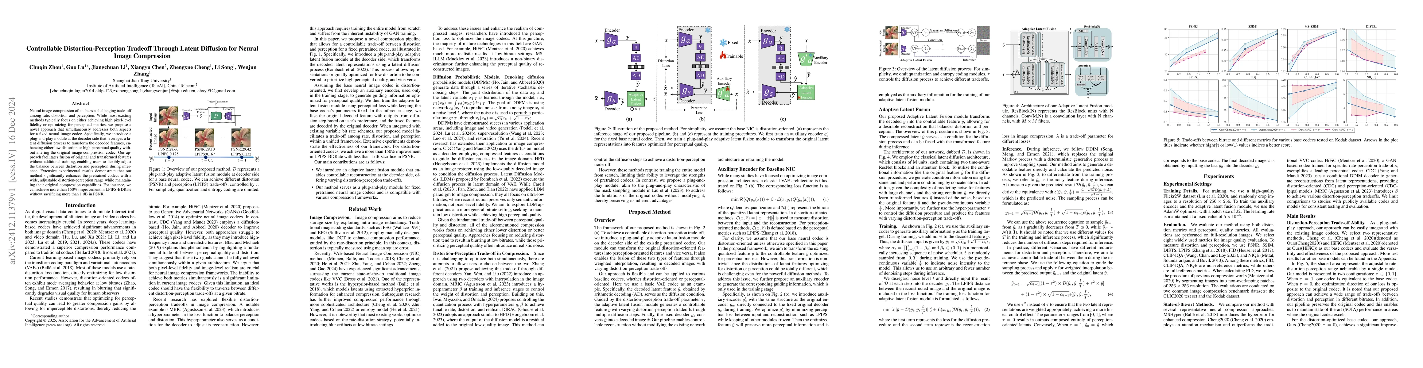 Thumbnail for Controllable Distortion-Perception Tradeoff Through Latent Diffusion for
  Neural Image Compression