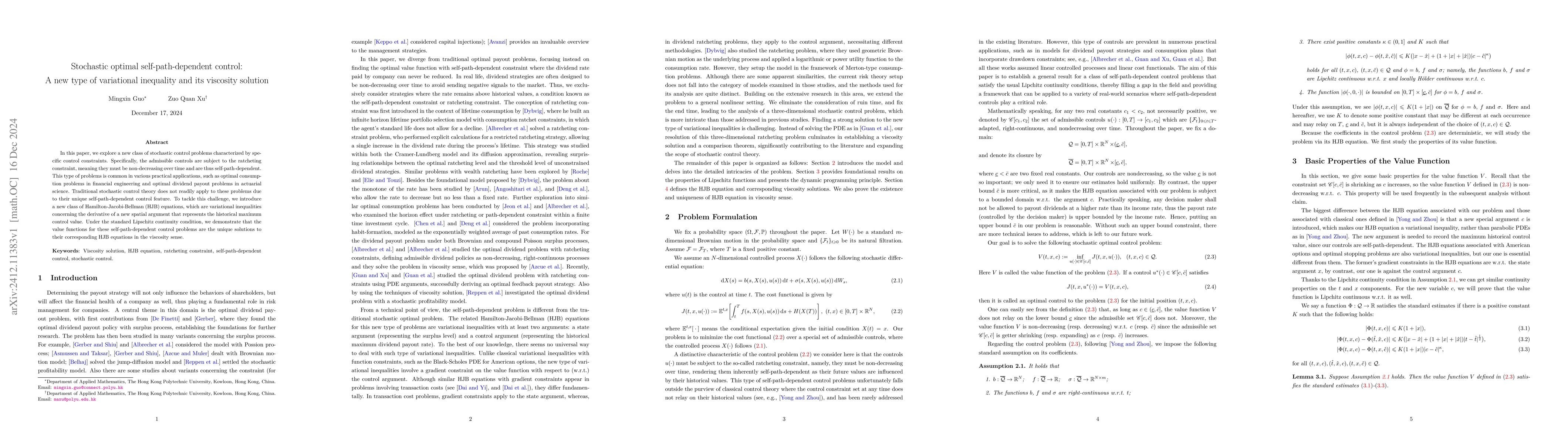 Thumbnail for Stochastic optimal self-path-dependent control: A new type of
  variational inequality and its viscosity solution