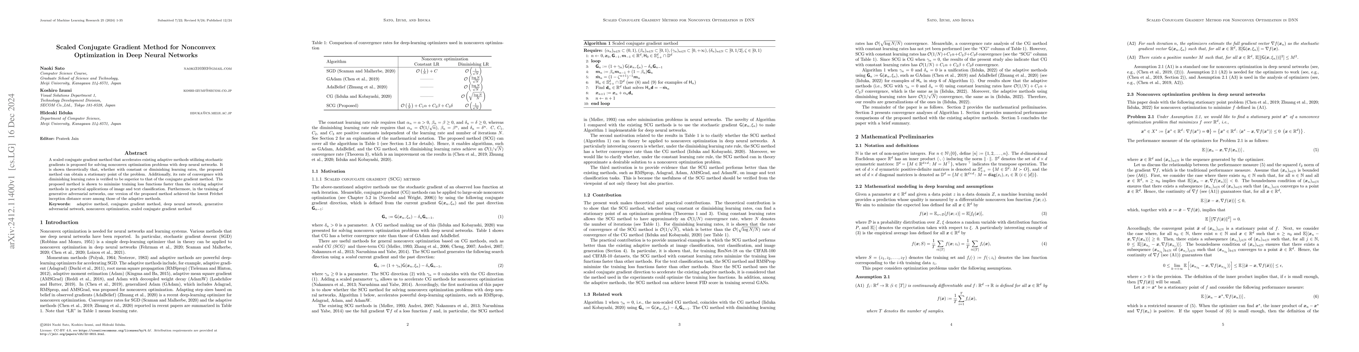 Thumbnail for Scaled Conjugate Gradient Method for Nonconvex Optimization in Deep
  Neural Networks