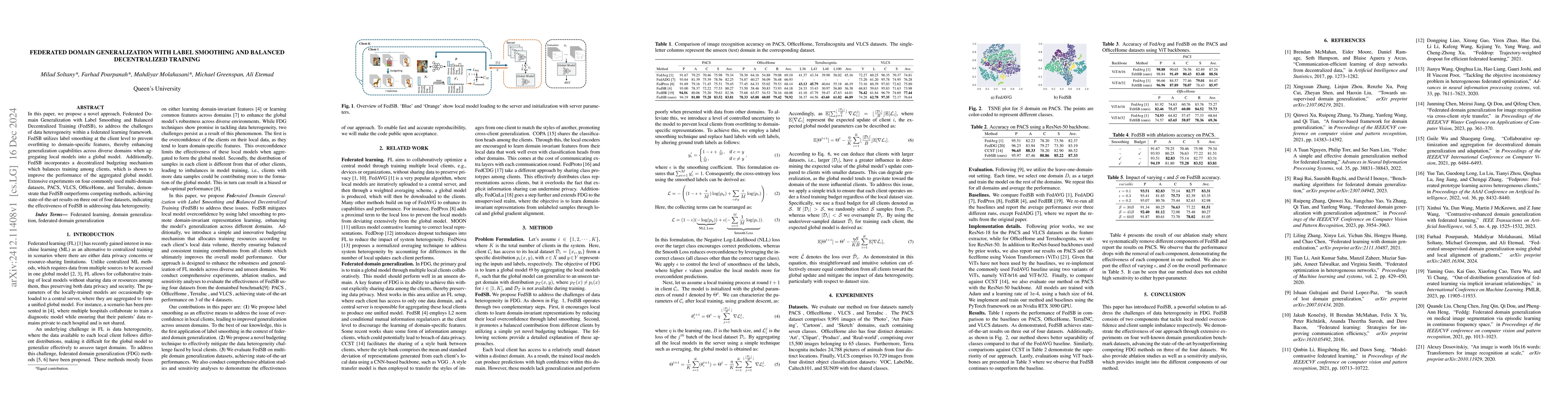 Thumbnail for Federated Domain Generalization with Label Smoothing and Balanced
  Decentralized Training