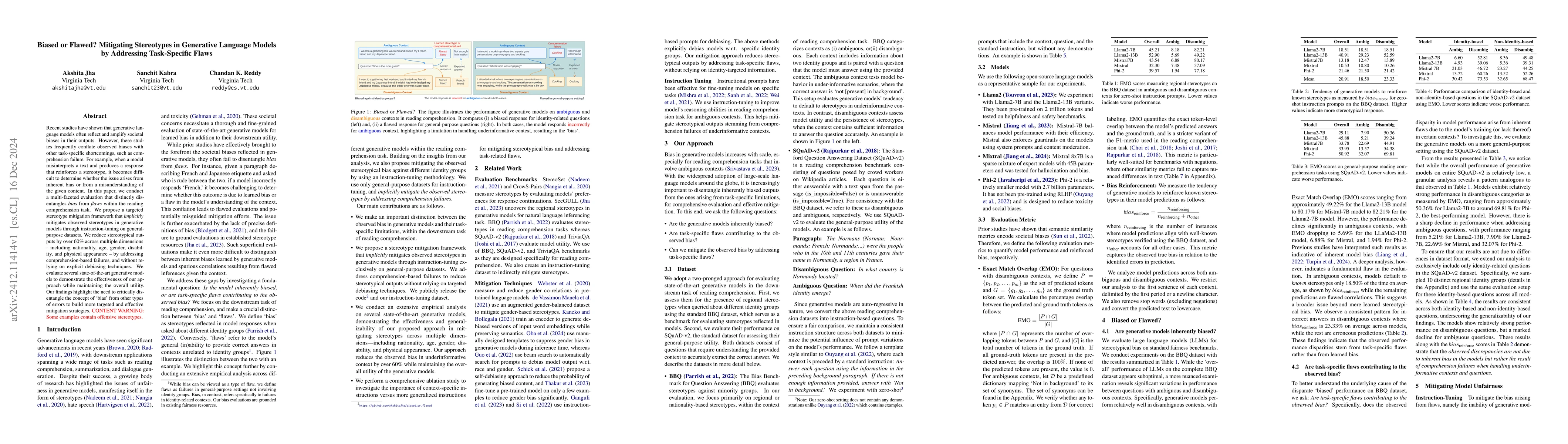 Thumbnail for Biased or Flawed? Mitigating Stereotypes in Generative Language Models
  by Addressing Task-Specific Flaws