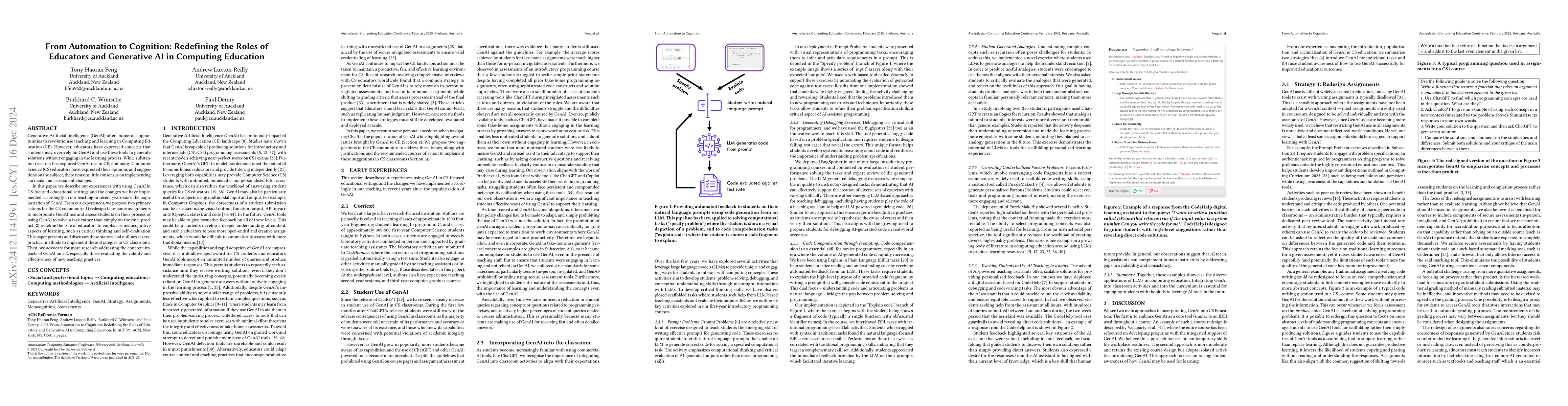 Thumbnail for From Automation to Cognition: Redefining the Roles of Educators and
  Generative AI in Computing Education