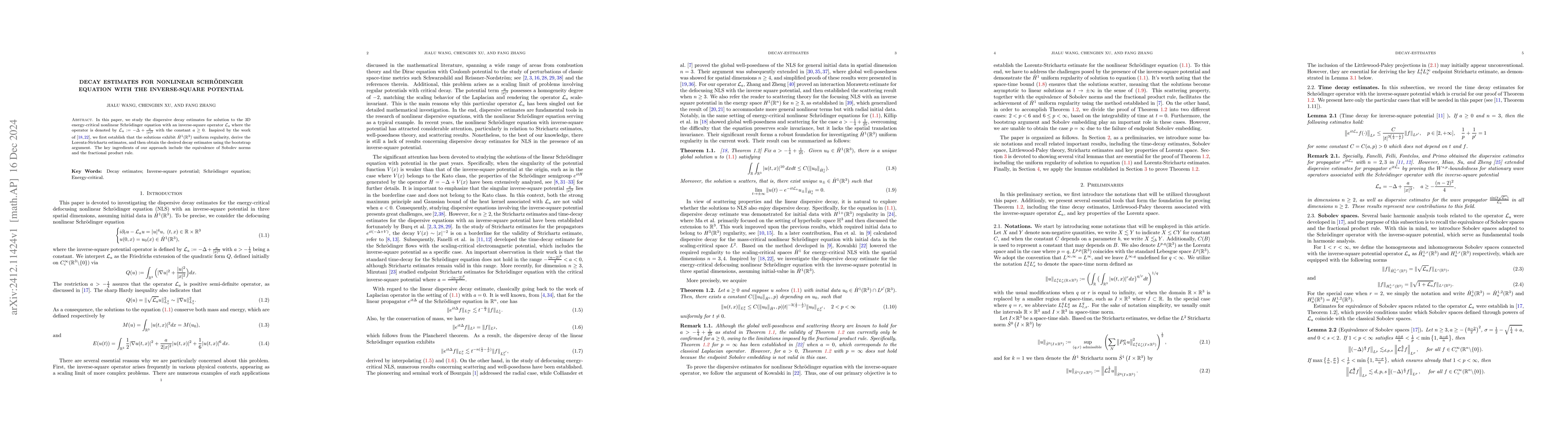 Thumbnail for Decay estimates for Nonlinear Schrödinger equation with the
  inverse-square potential