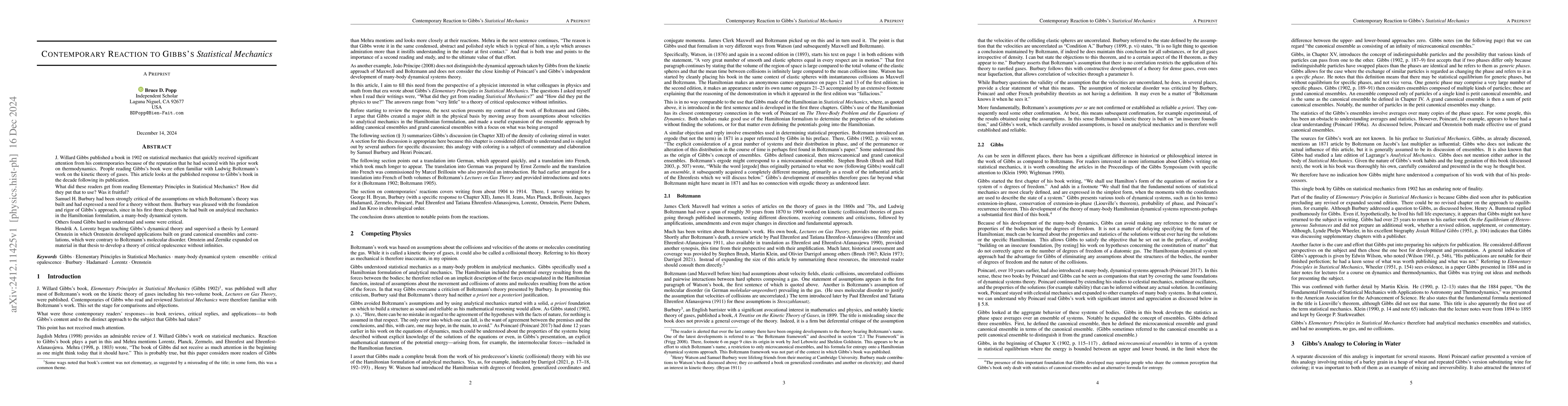 Thumbnail for Contemporary Reaction to Gibbs's Statistical Mechanics