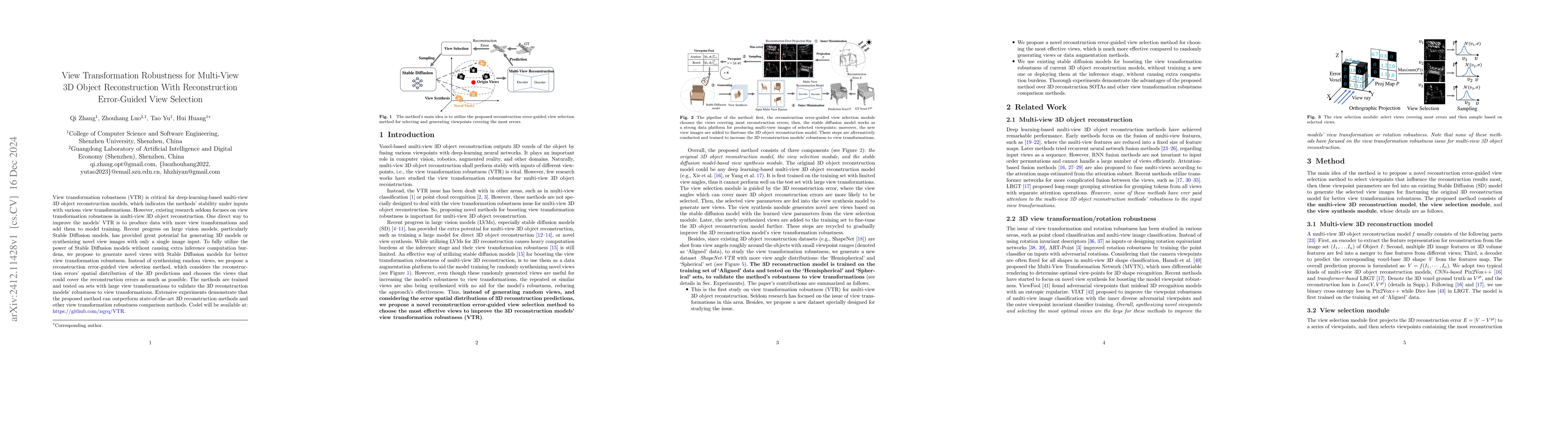 Thumbnail for View Transformation Robustness for Multi-View 3D Object Reconstruction
  with Reconstruction Error-Guided View Selection