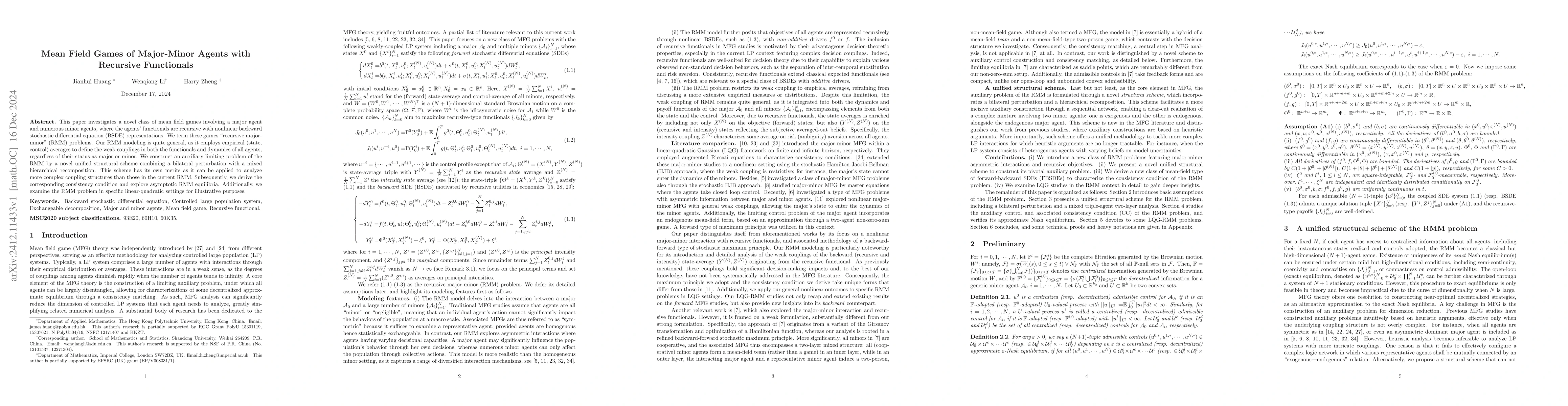 Thumbnail for Mean field games of major-minor agents with recursive functionals