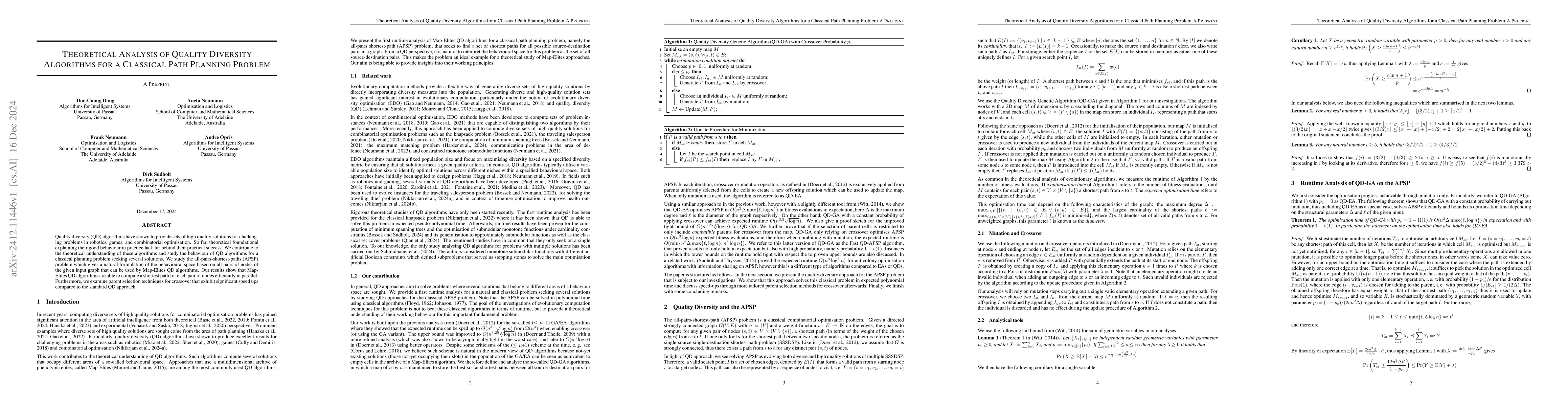 Thumbnail for Theoretical Analysis of Quality Diversity Algorithms for a Classical
  Path Planning Problem
