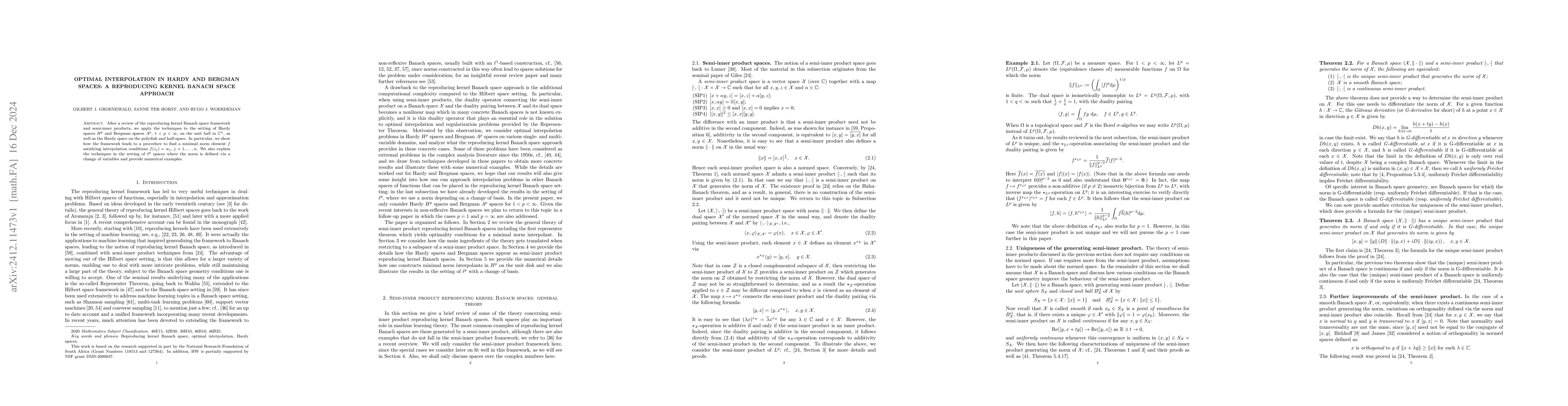 Thumbnail for Optimal interpolation in Hardy and Bergman spaces: a reproducing kernel
  Banach space approach