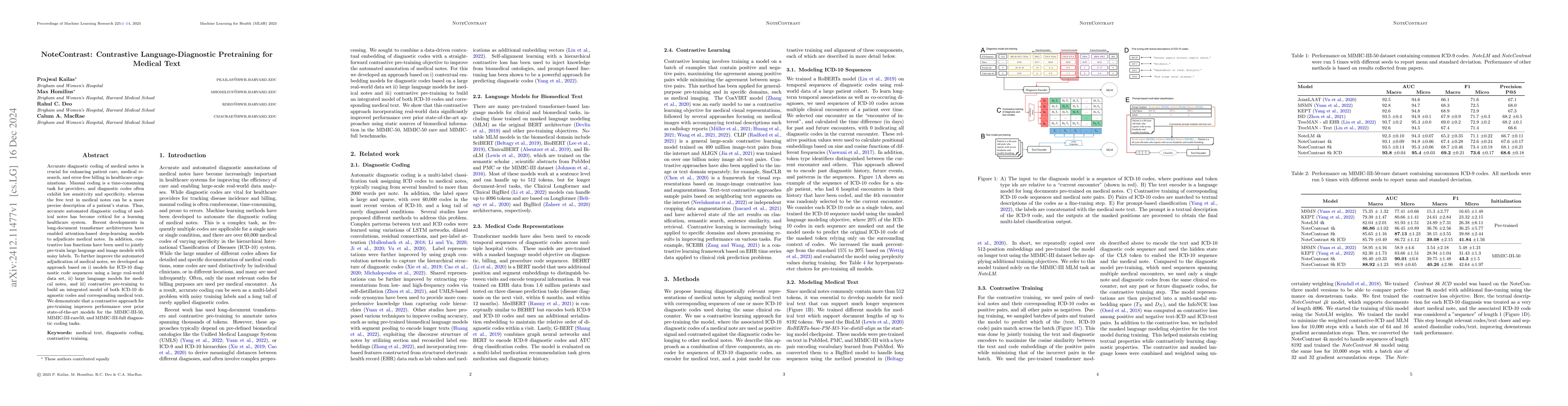 Thumbnail for NoteContrast: Contrastive Language-Diagnostic Pretraining for Medical
  Text