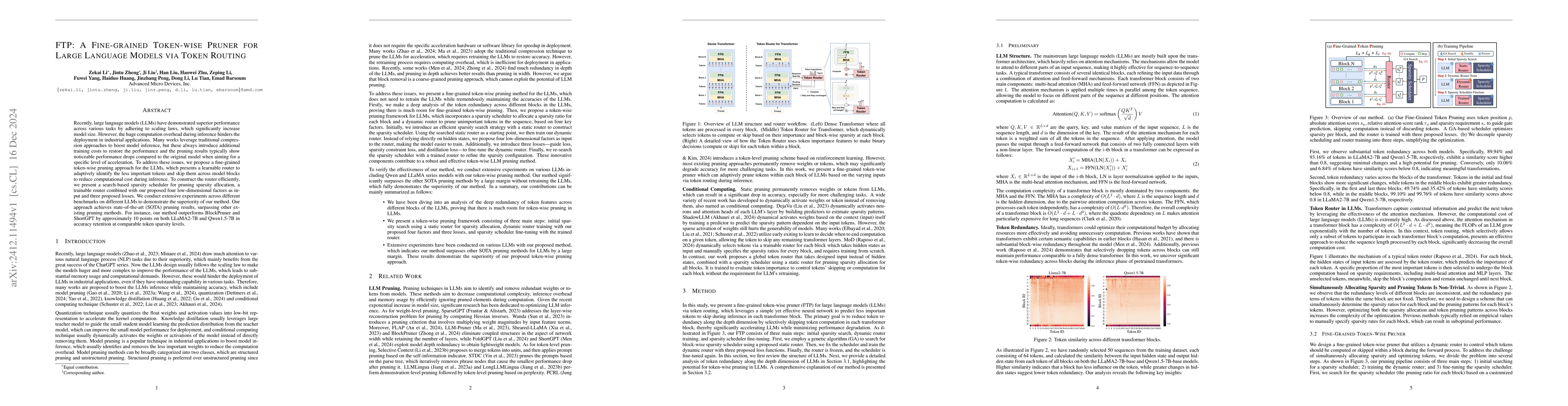 Thumbnail for FTP: A Fine-grained Token-wise Pruner for Large Language Models via
  Token Routing