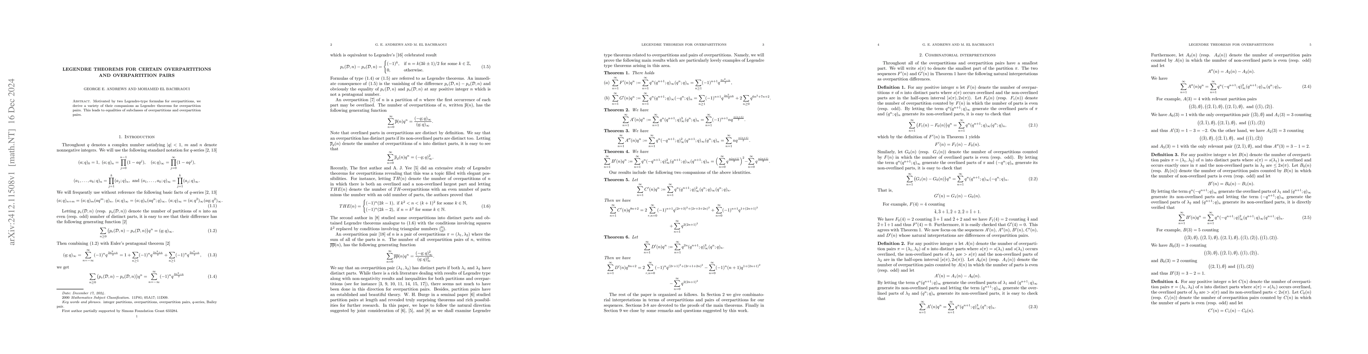 Thumbnail for Legendre theorems for certain overpartitions and overpartition pairs