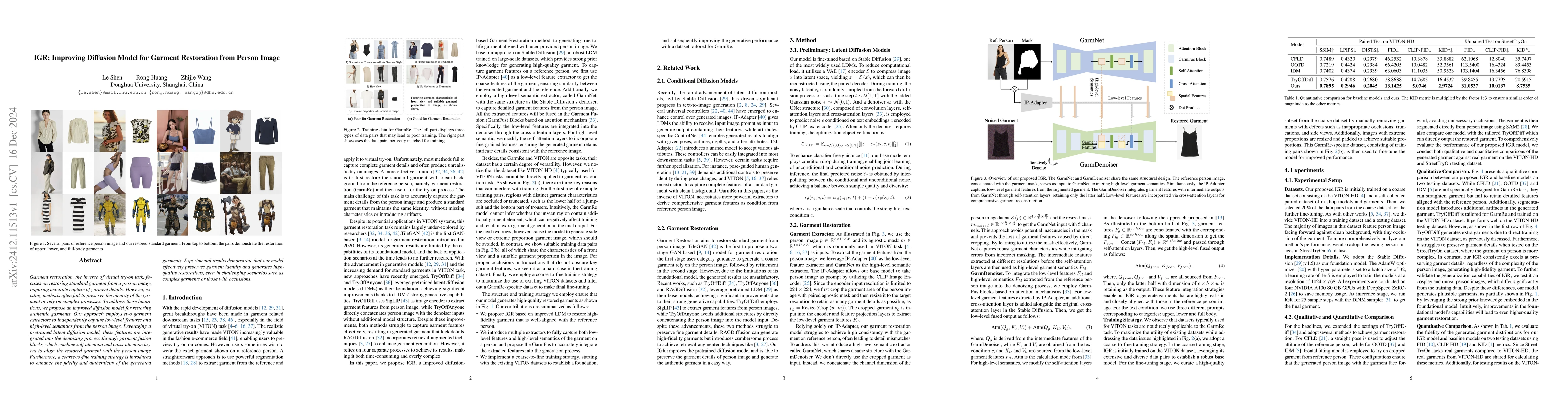 Thumbnail for IGR: Improving Diffusion Model for Garment Restoration from Person Image
