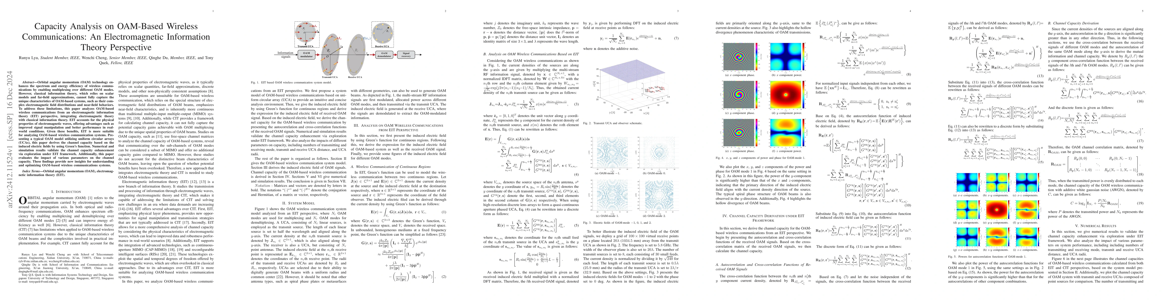 Thumbnail for Capacity Analysis on OAM-Based Wireless Communications: An
  Electromagnetic Information Theory Perspective