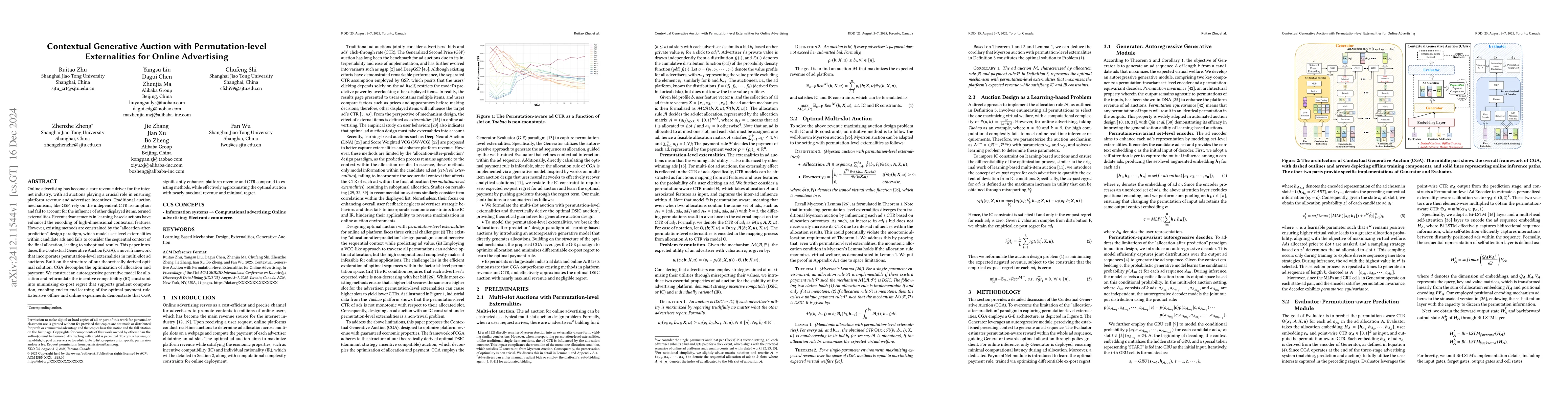 Thumbnail for Contextual Generative Auction with Permutation-level Externalities for
  Online Advertising