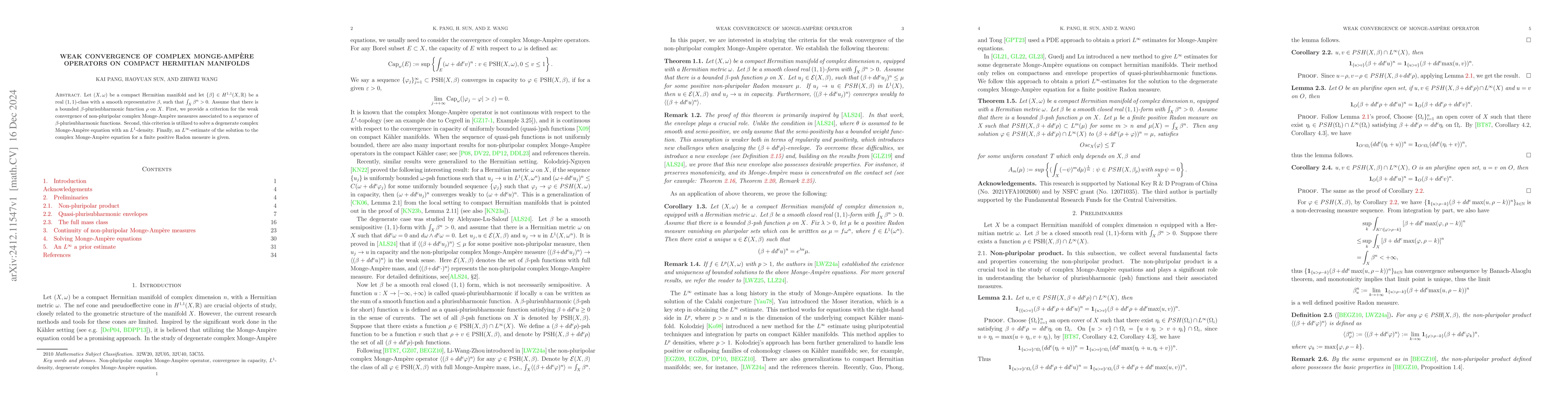 Thumbnail for Weak convergence of complex Monge-Ampère operators on compact
  Hermitian manifolds