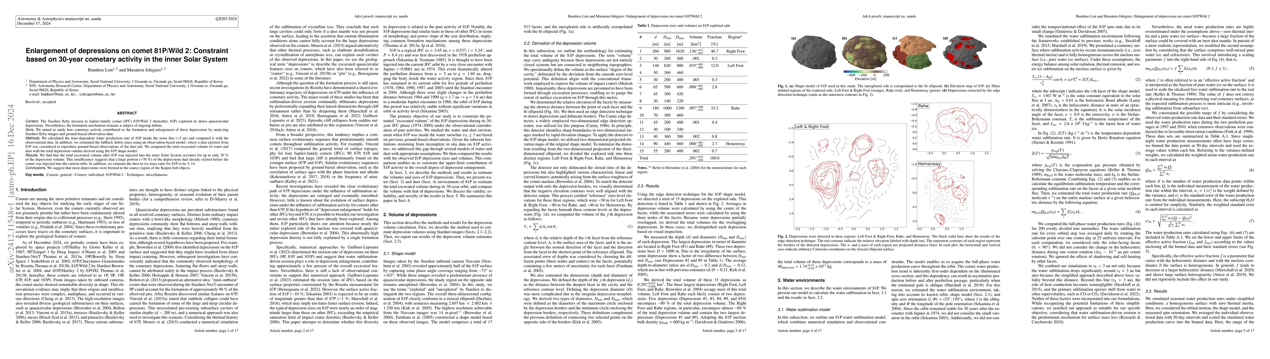 Thumbnail for Enlargement of depressions on comet 81P/Wild 2: Constraint based on
  30-year cometary activity in the inner Solar System