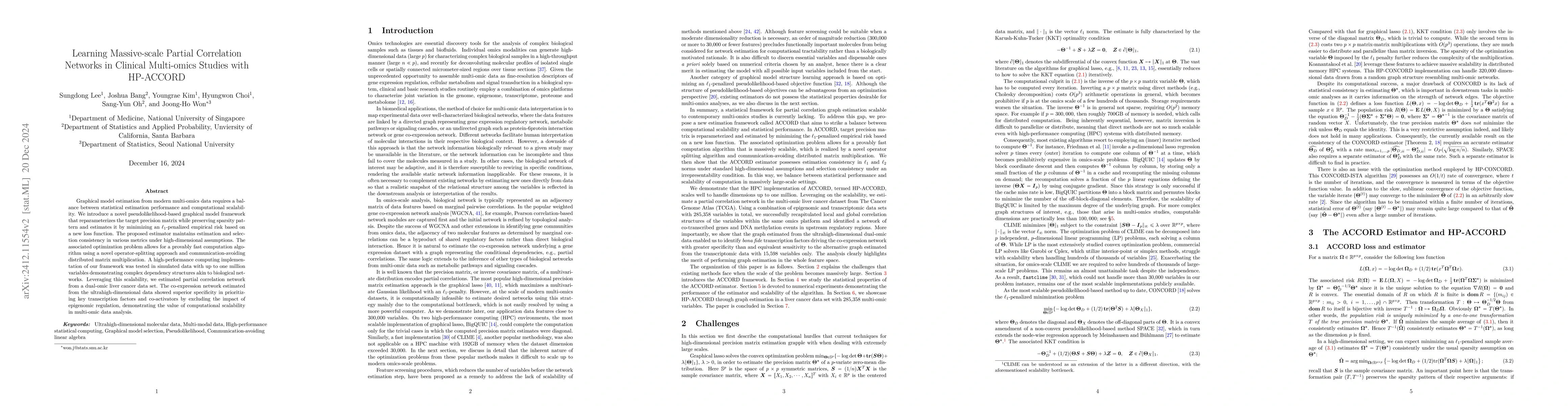 Thumbnail for Learning Massive-scale Partial Correlation Networks in Clinical
  Multi-omics Studies with HP-ACCORD